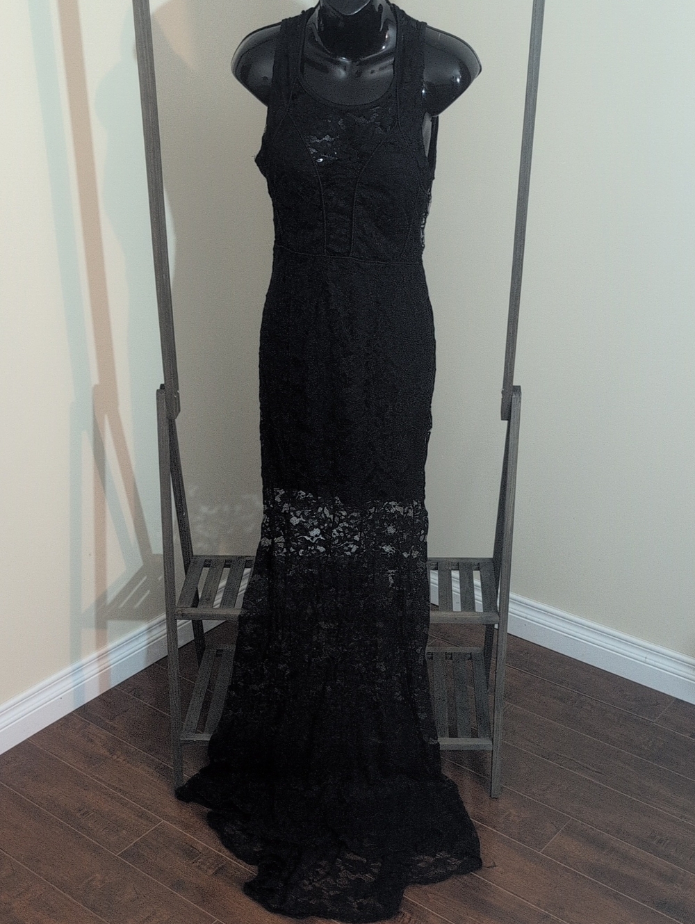 Revamped | Black Lace Maxi Dress with Sheer Paneling